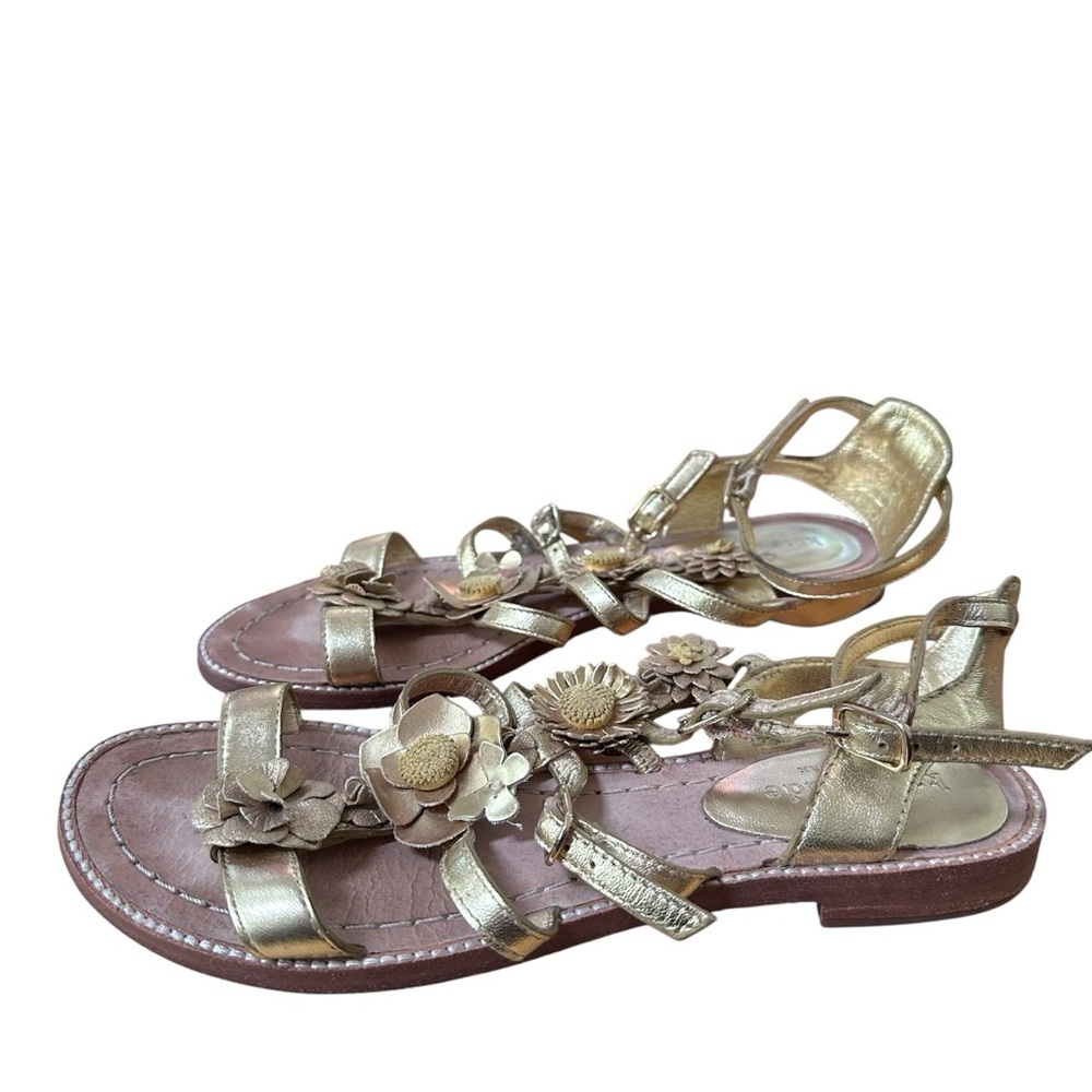 Kate Spade Gold Gladiator Sandals with Floral Embellishments Size 6.5 - Picture 4 of 9